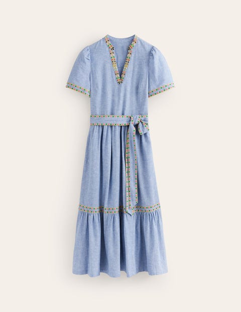 Robe Mi-longue Boden Embroidered Cotton Bleu Marine Femme | OHG-90717102