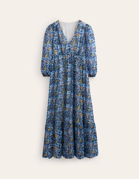 Robe Maxi Boden V Neck Puff Bleu Marine Femme | JMM-46122588