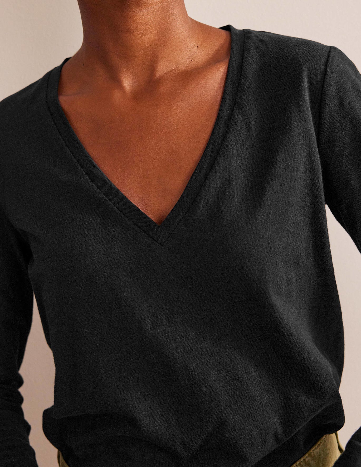 Chemise à Manches Longues Boden Cotton V-Neck Top Noir Femme | UUZ-56785250