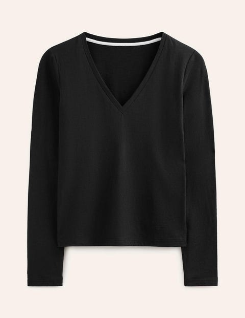 Chemise à Manches Longues Boden Cotton V-Neck Top Noir Femme | UUZ-56785250